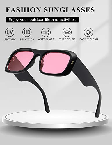 kimorn Sunglasses for Women Men Trendy Retro Fashion Sun Glasses 90’s Vintage Y2K Oversize Square Frame Shades K1337 (Black Pink) - Image 4
