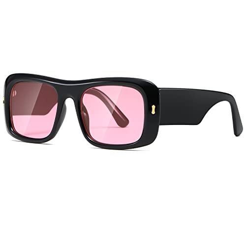 kimorn Sunglasses for Women Men Trendy Retro Fashion Sun Glasses 90’s Vintage Y2K Oversize Square Frame Shades K1337 (Black Pink) - Image 1
