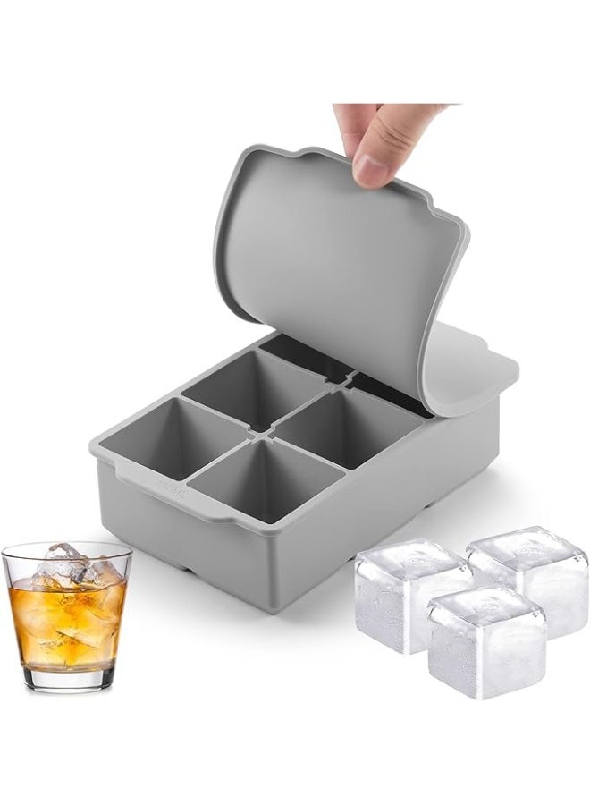 Large Ice Cube Tray with Lid Stackable Big Silicone Square Ice Cube Mold for Whiskey Cocktails Bourbon Soups Frozen Treats Easy Release BPA Free - Image 1
