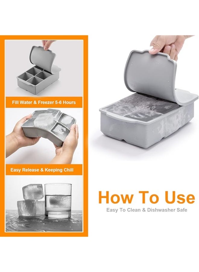 Large Ice Cube Tray with Lid Stackable Big Silicone Square Ice Cube Mold for Whiskey Cocktails Bourbon Soups Frozen Treats Easy Release BPA Free - Image 4