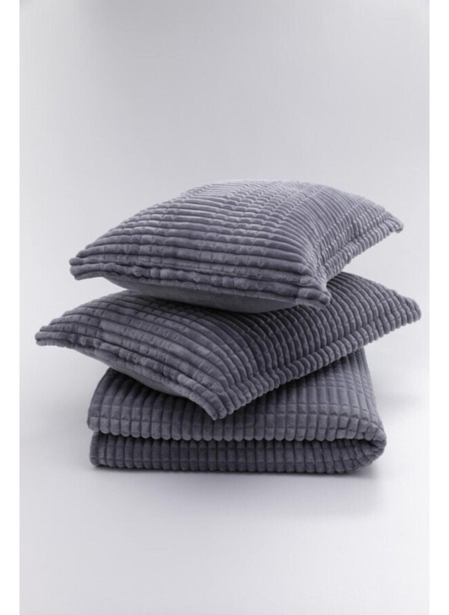 MERINOS - Modern Line 3 Piece Blanket Set - Anthracite - Image 1