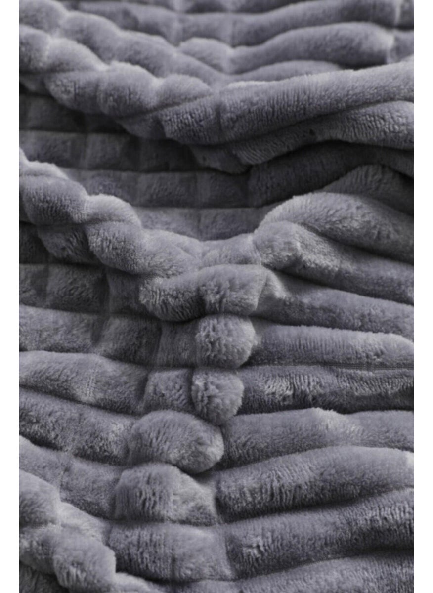 MERINOS - Modern Line 3 Piece Blanket Set - Anthracite - Image 1