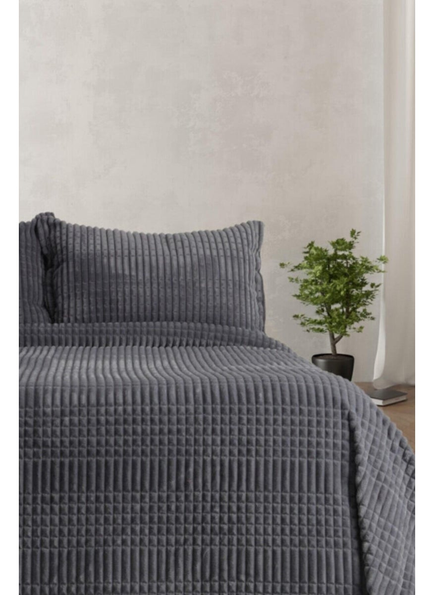 MERINOS - Modern Line 3 Piece Blanket Set - Anthracite - Image 1