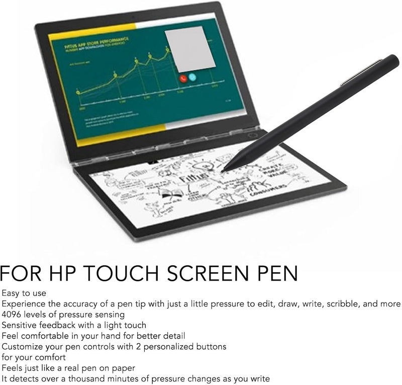 Stylus Pen for 4096 Pressure Levels Aluminum Alloy Active Pen with 2 Custom Buttons Compatible with Envy X360 Pavilion X360 ME-MPP303 - Image 2