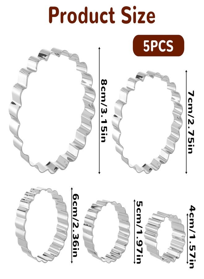 Psiriol 5 Piece Fluted Round Cookie Cutter Set, Circle Shaped Geometric Circle Cookie Cutter for Kitchen Baking, Donut Cutter Ring Scalloped Edge Wavy, Stainless Steel, (1.6", 2", 2.4", 2.8", 3.1") - Image 2