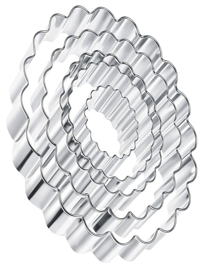 Psiriol 5 Piece Fluted Round Cookie Cutter Set, Circle Shaped Geometric Circle Cookie Cutter for Kitchen Baking, Donut Cutter Ring Scalloped Edge Wavy, Stainless Steel, (1.6", 2", 2.4", 2.8", 3.1") - Image 1