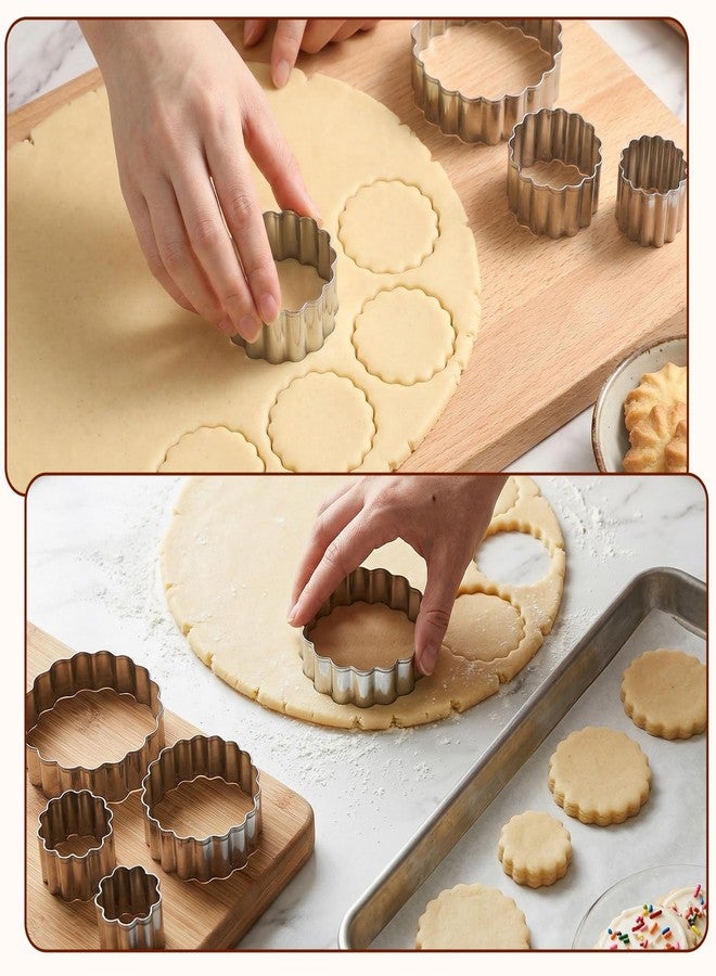 Psiriol 5 Piece Fluted Round Cookie Cutter Set, Circle Shaped Geometric Circle Cookie Cutter for Kitchen Baking, Donut Cutter Ring Scalloped Edge Wavy, Stainless Steel, (1.6", 2", 2.4", 2.8", 3.1") - Image 3