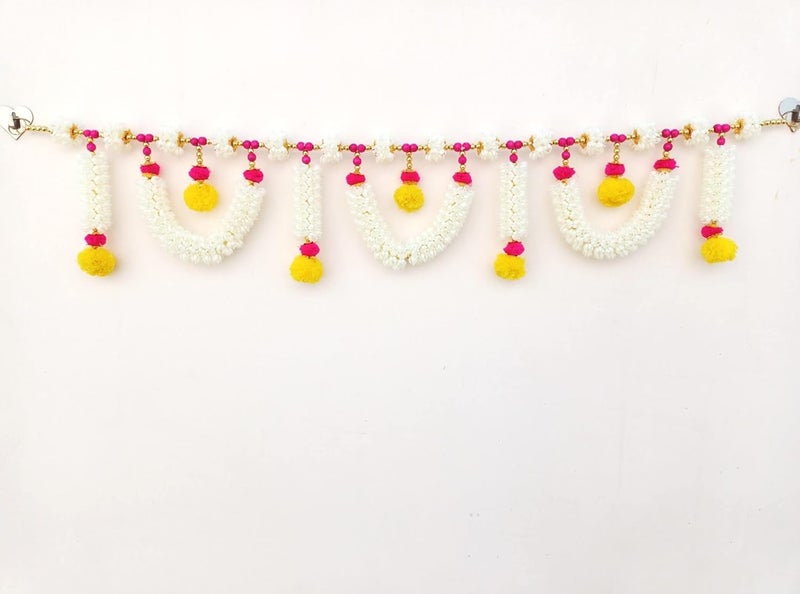 CREYENTES Artificial Jasmin Flower ToranToran for Door Wall Hanging Bandarwal Door Decor for Main Entrance Diwali Toran Decoration for Festival Temple Pooja Room Wooden Moti Mogra - Image 4