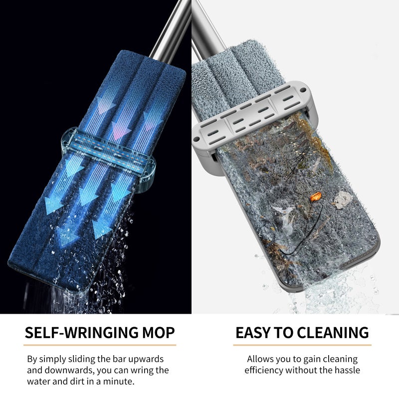 Self-Wringing Floor Mop 360 Rotate Head Reusable Microfiber Pad - Lightweight Design for Home Vinyl Hardwood Tile Laminate Floors - Image 4