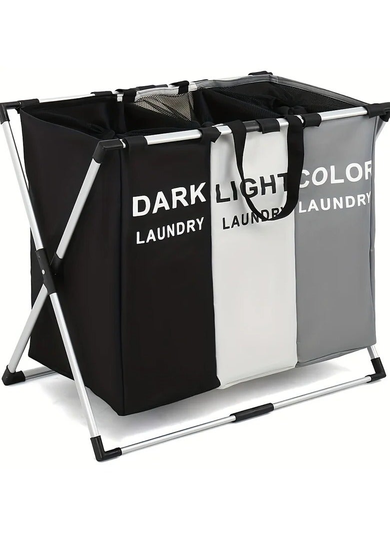 1 large three-layer laundry basket, gallon foldable basket/sorter with waterproof Oxford ba - Image 1