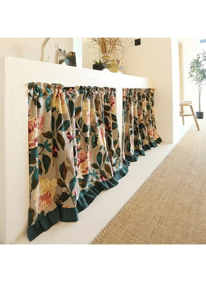 Dark Green Peony Floral Semi Curtain Light Filtering Rod Pocket Kitchen Door Window 49x23 - Image 1