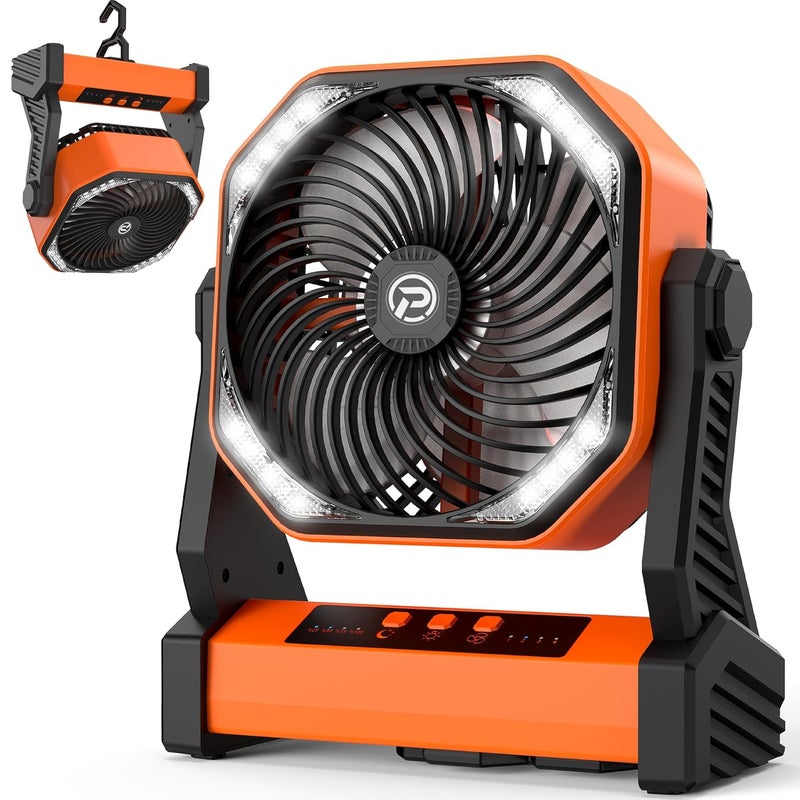 panergy Portable Camping Fan with LED Lantern 20000mAh Rechargeable Battery Operated Outdoor Tent Fan with Light Hook 270 Pivot 4 Speeds8 inch Personal USB Desk Fan for Camping Fishing Power Outage Hurricane  - Image 1