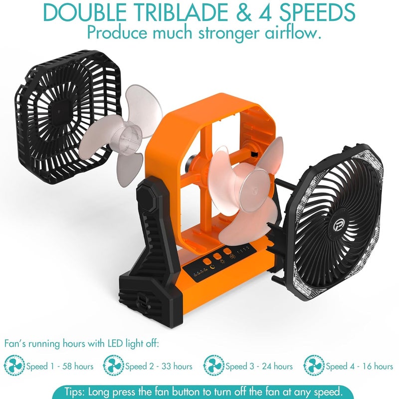 panergy Portable Camping Fan with LED Lantern 20000mAh Rechargeable Battery Operated Outdoor Tent Fan with Light Hook 270 Pivot 4 Speeds8 inch Personal USB Desk Fan for Camping Fishing Power Outage Hurricane  - Image 4