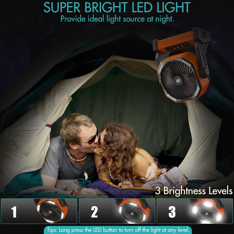 panergy Portable Camping Fan with LED Lantern 20000mAh Rechargeable Battery Operated Outdoor Tent Fan with Light Hook 270 Pivot 4 Speeds8 inch Personal USB Desk Fan for Camping Fishing Power Outage Hurricane  - Image 3