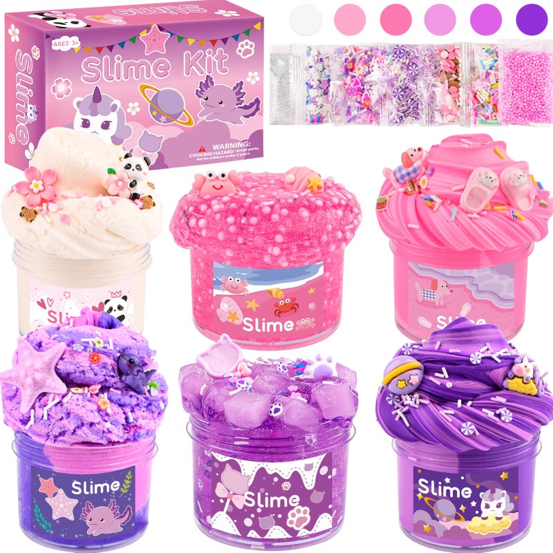 Rowecvce 6 Pack Pink Purple Slime kit for Kids Cloud Butter Clear Slimes Cute Animal Theme Party Favors Sensory Toys for Kids Girls Boys Ages 412 Goodie Bag Stuffers Birthday Gift Ideas Cute Stuff - Image 3