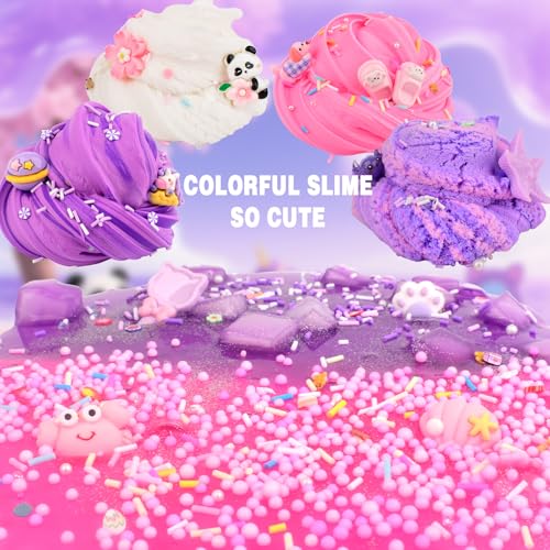 Rowecvce 6 Pack Pink Purple Slime kit for Kids Cloud Butter Clear Slimes Cute Animal Theme Party Favors Sensory Toys for Kids Girls Boys Ages 412 Goodie Bag Stuffers Birthday Gift Ideas Cute Stuff - Image 5