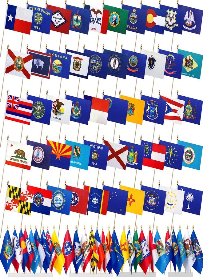 LyButty US 50 State Flags Set on Wood Stick Small Mini Hand Held Flags for Classroom,5x8 Inch - Image 1