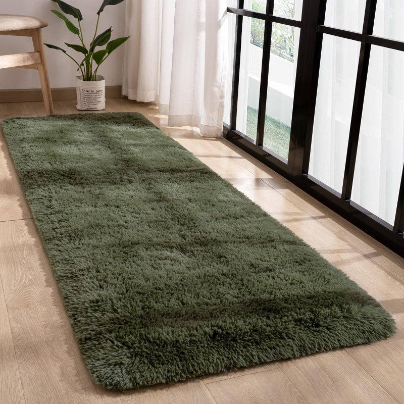 Przemy Fluffy Runner Rug for Bedroom Living Room, 2x6 Feet Olive Green Shag Area Rugs, Soft Fuzzy Carpet for Bedside Nursery Kids Room College Dorm, Plush Throw Rug for Home Decor - Image 4