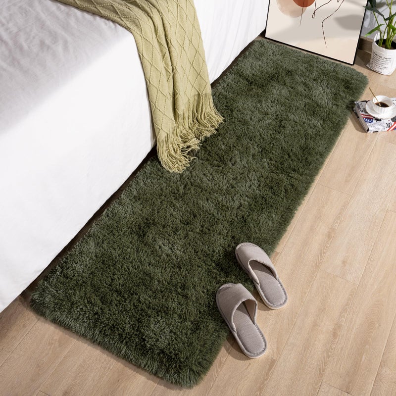 Przemy Fluffy Runner Rug for Bedroom Living Room, 2x6 Feet Olive Green Shag Area Rugs, Soft Fuzzy Carpet for Bedside Nursery Kids Room College Dorm, Plush Throw Rug for Home Decor - Image 2