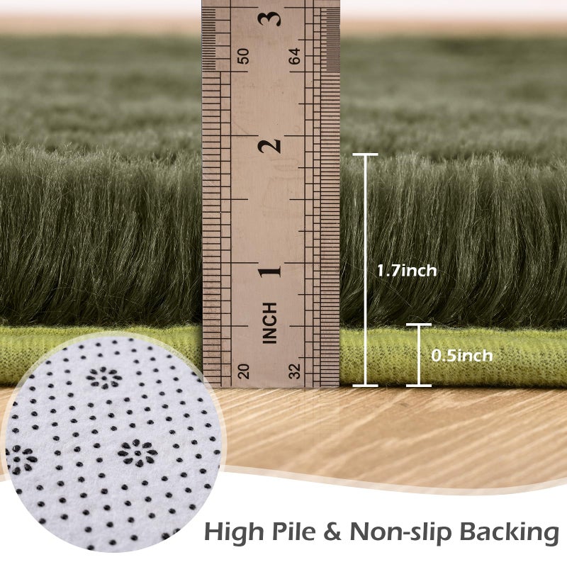 Przemy Fluffy Runner Rug for Bedroom Living Room, 2x6 Feet Olive Green Shag Area Rugs, Soft Fuzzy Carpet for Bedside Nursery Kids Room College Dorm, Plush Throw Rug for Home Decor - Image 5