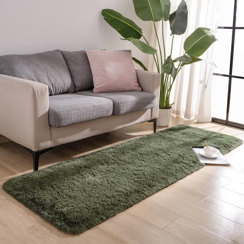Przemy Fluffy Runner Rug for Bedroom Living Room, 2x6 Feet Olive Green Shag Area Rugs, Soft Fuzzy Carpet for Bedside Nursery Kids Room College Dorm, Plush Throw Rug for Home Decor - Image 3