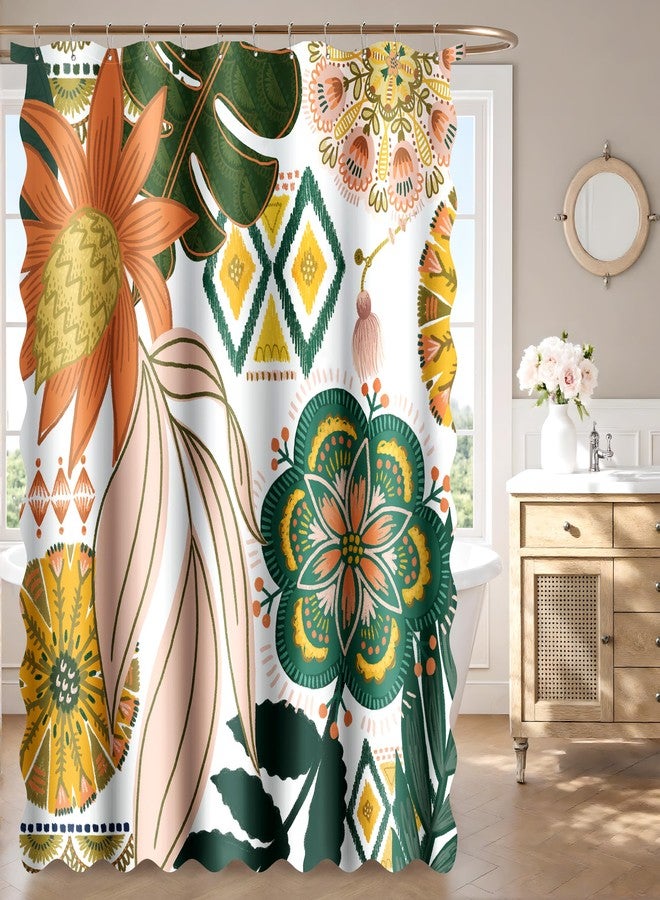 Tyrot Scalloped Boho Floral Fabric Shower Curtain Set Colorful Abstract Botanical Shower Curtains for Bathroom Mid Century Modern Aesthetic Home Decor Waterproof Bath Curtain with Hooks, 72x72 - Image 1