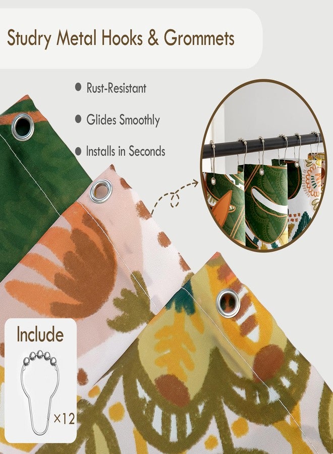 Tyrot Scalloped Boho Floral Fabric Shower Curtain Set Colorful Abstract Botanical Shower Curtains for Bathroom Mid Century Modern Aesthetic Home Decor Waterproof Bath Curtain with Hooks, 72x72 - Image 5