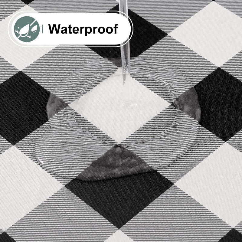 misaya Round Fitted Tablecloth with Elastic Edge, Buffalo Plaid Waterproof Vinyl Flannel Backed Table Cloth Cover Fits 45"-56" Round Tables for Dinner, Outdoor, Picnic, Black White Check - Image 3