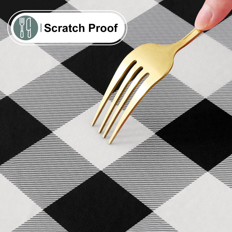 misaya Round Fitted Tablecloth with Elastic Edge, Buffalo Plaid Waterproof Vinyl Flannel Backed Table Cloth Cover Fits 45"-56" Round Tables for Dinner, Outdoor, Picnic, Black White Check - Image 5