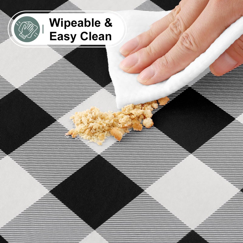 misaya Round Fitted Tablecloth with Elastic Edge, Buffalo Plaid Waterproof Vinyl Flannel Backed Table Cloth Cover Fits 45"-56" Round Tables for Dinner, Outdoor, Picnic, Black White Check - Image 4