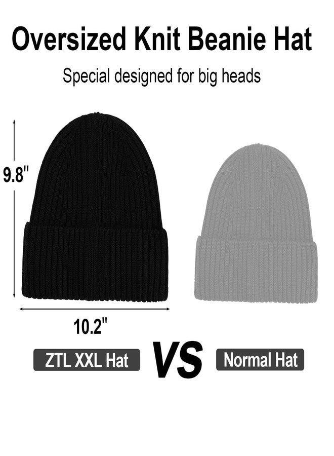 Ztl Oversize XL XXL Merino Wool Beanie for Men Big Head, Large Winter Stocking Hats, Plus Size Cuffed Beanie Skull Cap, Big Knitted Ski Hats Black - Image 4