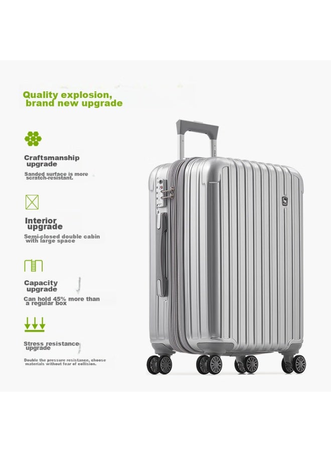 OIWAS Aihua Luggage Suitcase For Women And Men, Travel Case With Large Capacity, Password Lock, 24-inch Expandable Student Suitcase, Starlight Silver - Image 1