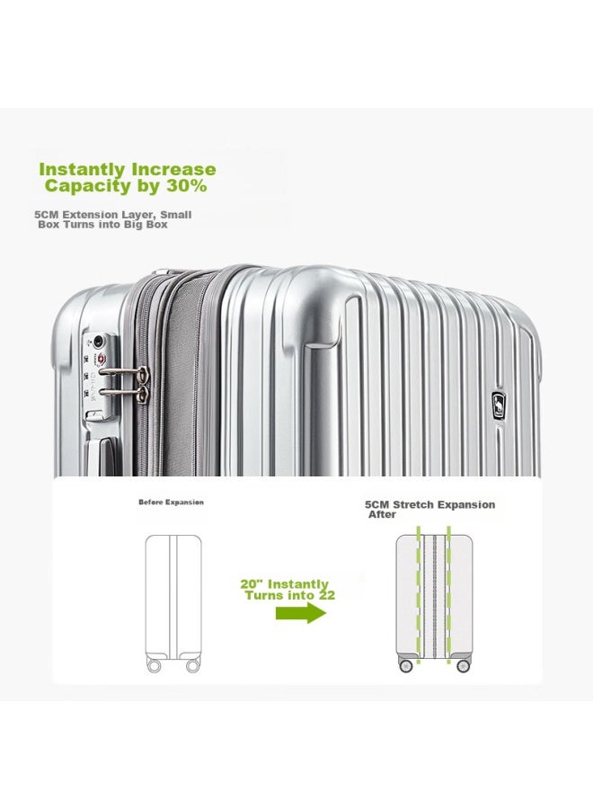 OIWAS Aihua Luggage Suitcase For Women And Men, Travel Case With Large Capacity, Password Lock, 24-inch Expandable Student Suitcase, Starlight Silver - Image 2