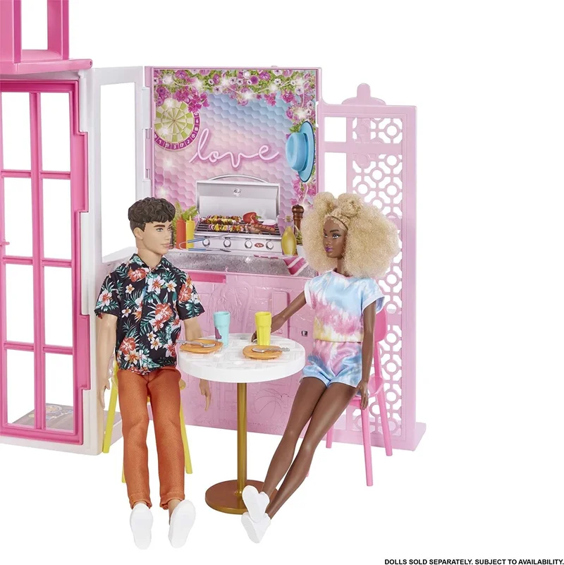 Barbie 's Portable Portable House, 2 floors and 4 playgrounds, furnished house including puppies and accessories, 3 years and older HCD47