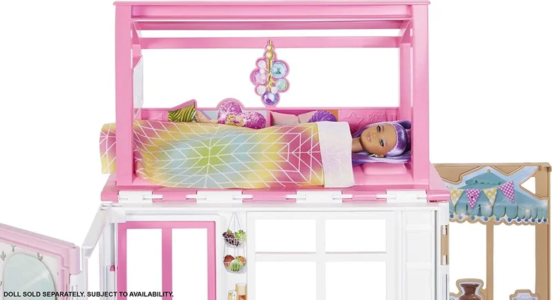 Barbie 's Portable Portable House, 2 floors and 4 playgrounds, furnished house including puppies and accessories, 3 years and older HCD47