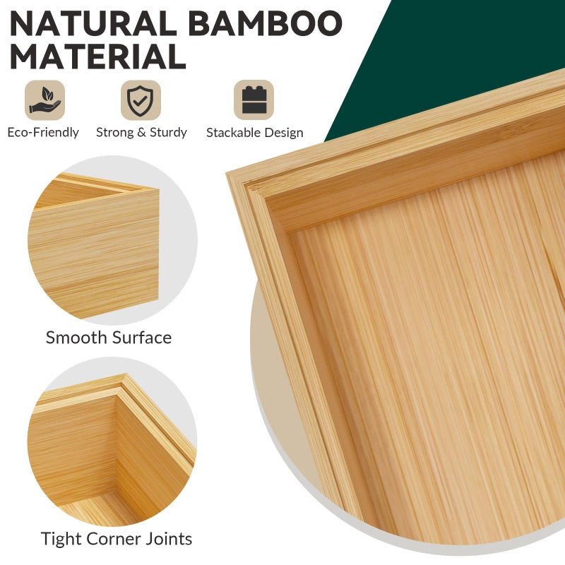 Lixple Bamboo Drawer Organizer, Narrow Stackable Cutlery Tray for Kitchen, 2 Pcs Silverware & Utensil Box, 12" x 3" x 2" (Outer), 11.3" x 2.3" x 1.77" (Inner) - Image 5