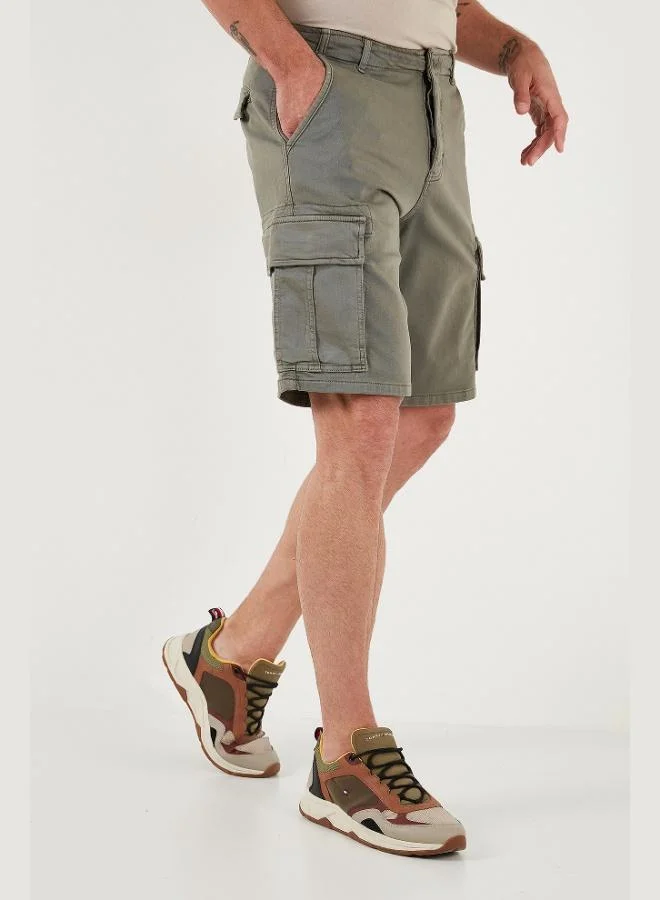 Buratti  Buratti Stretch Cotton Regular Fit Normal Waist Cargo Shorts with Pockets Men's SHORTS 4510S79MILAN for Men | Best Price UAE