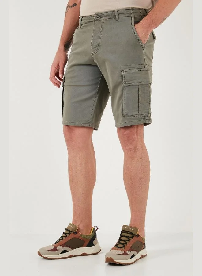 Buratti  Buratti Stretch Cotton Regular Fit Normal Waist Cargo Shorts with Pockets Men's SHORTS 4510S79MILAN for Men | Best Price UAE