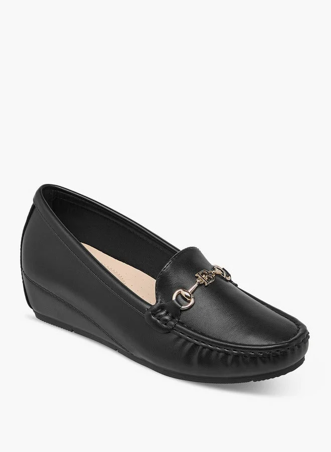 Flora Bella By Shoexpress  Metal Accent Slip-On Loafers with Wedge Heels for Women | Best Price UAE