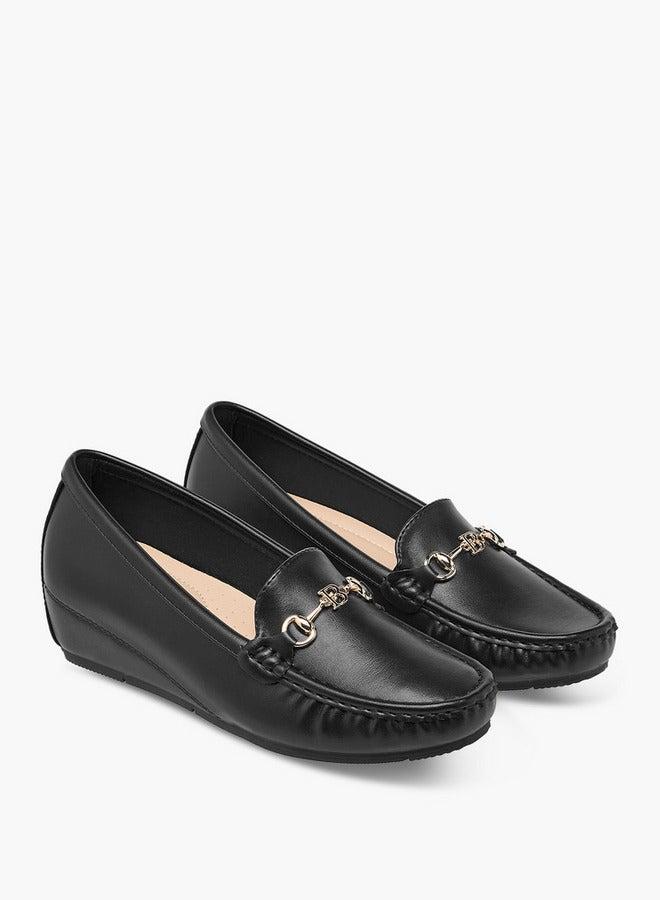 Flora Bella By Shoexpress Metal Accent Slip-On Loafers with Wedge Heels - Image 3