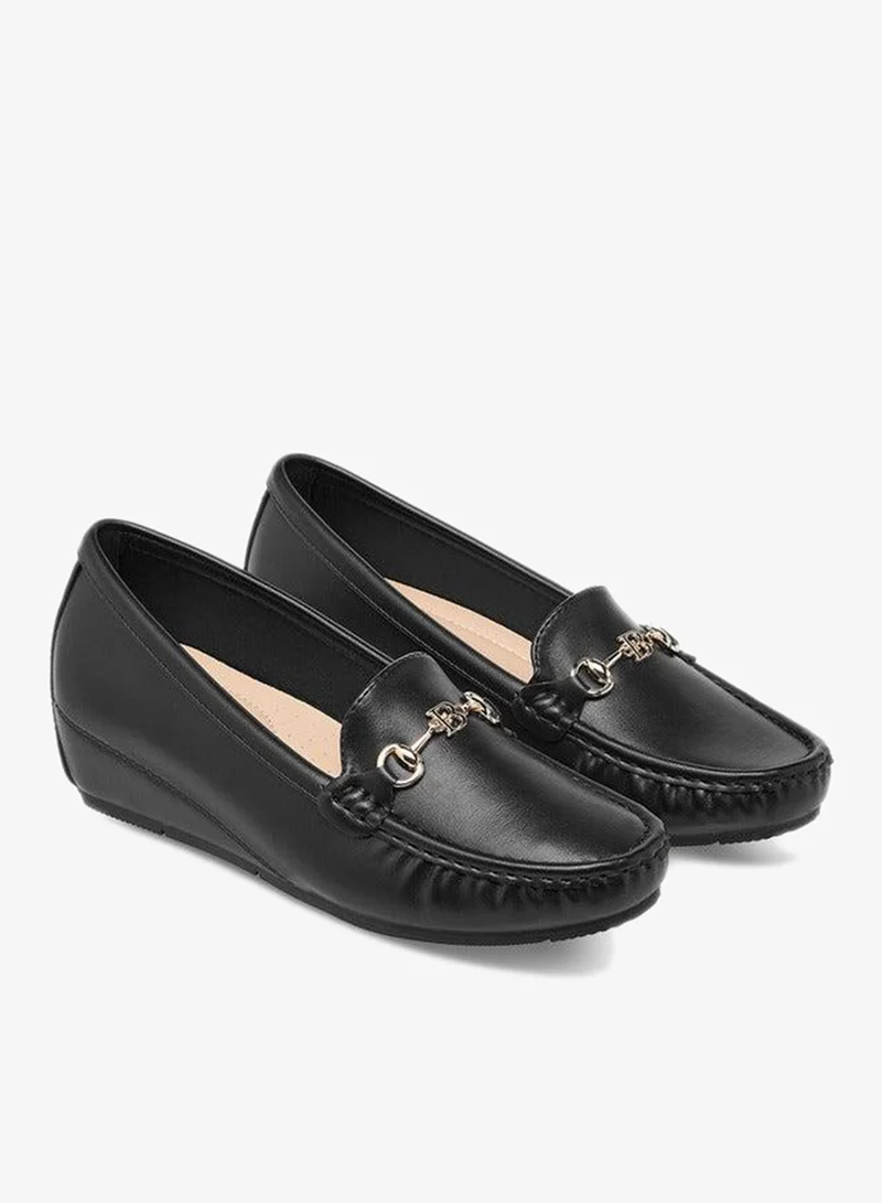 Flora Bella By Shoexpress Metal Accent Slip-On Loafers with Wedge Heels