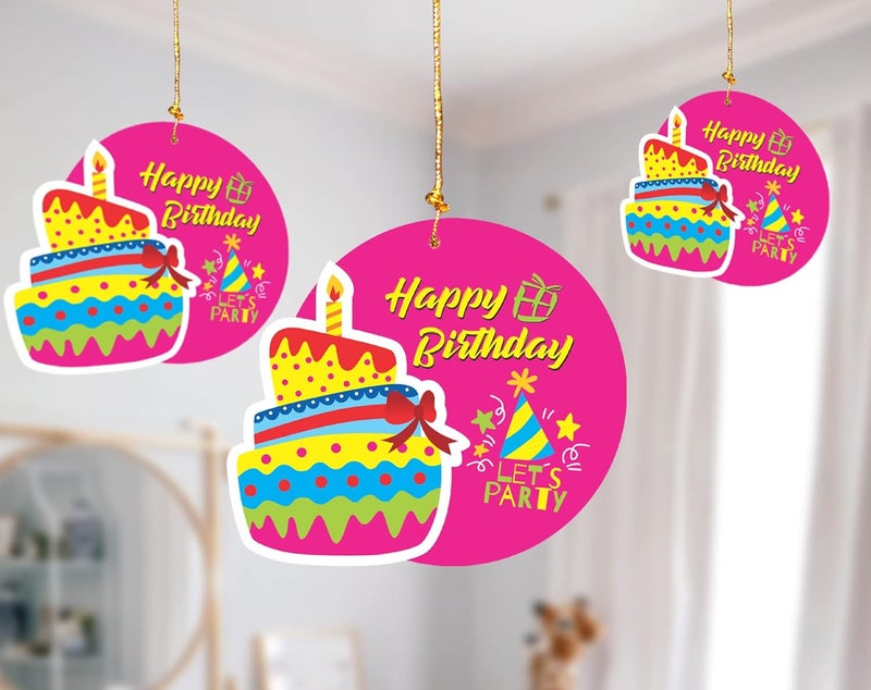 TOYXE Paper Happy Birthday Hanging Cake Cap Printed Party Decoration Set of 10 Pcs