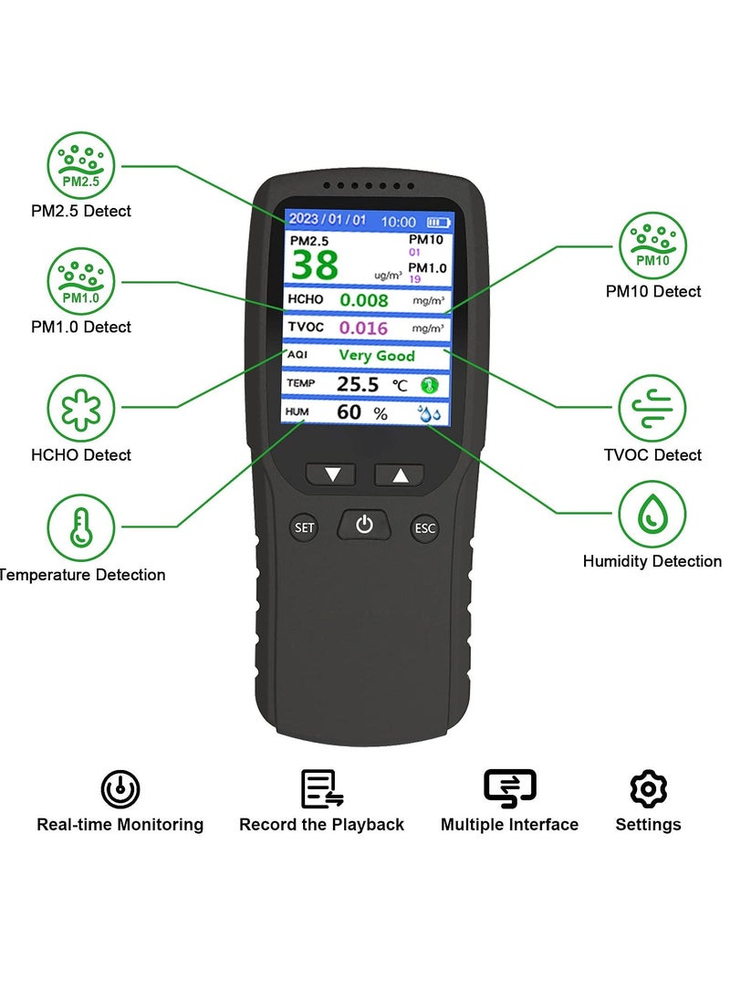 Y&D - Air Quality Monitor, Formaldehyde Detector, Temperature & Humidity Meter, Pollution Tester, Sensor; Detect PM2.5/PM10/PM1.0 Micron Dust, Test Indoor TVOC Volatile Organic Compound Gas; eBook - Image 1