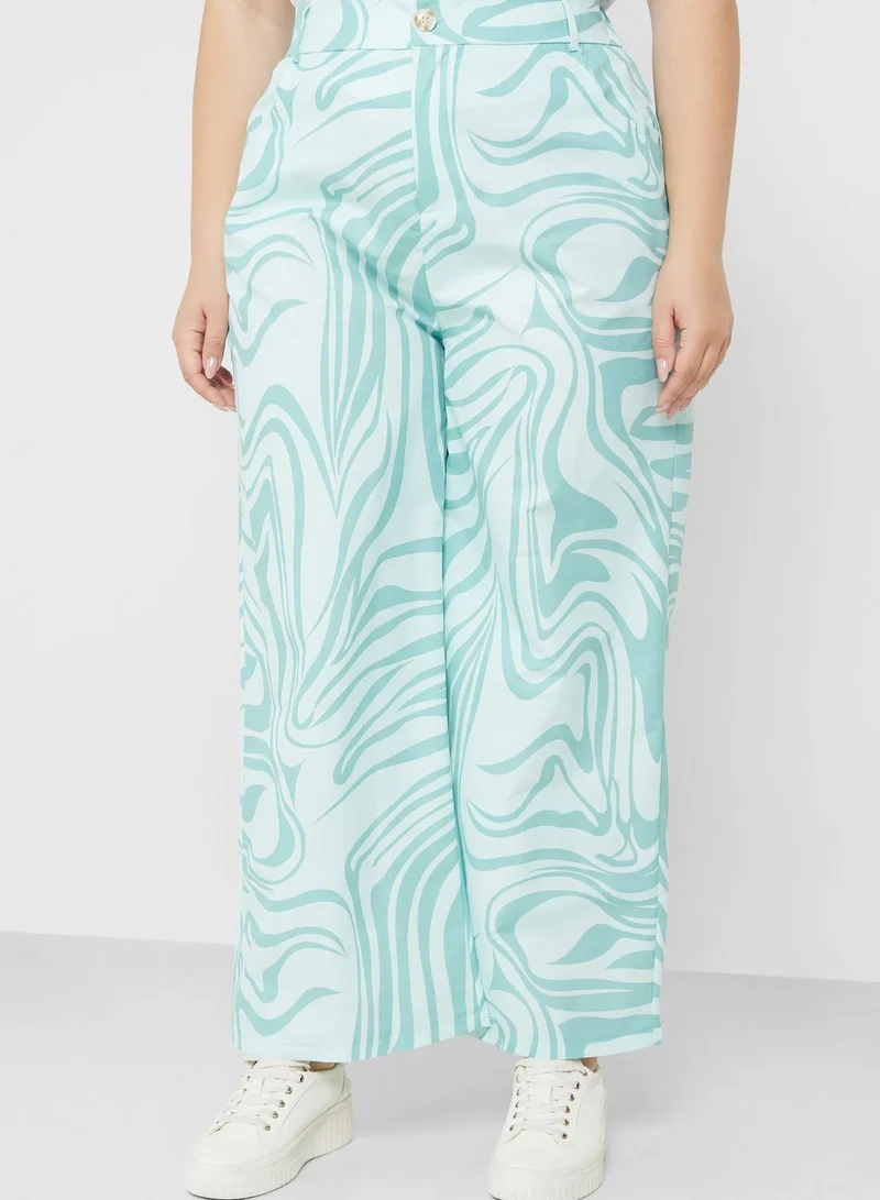 Ginger Plus Marble Print Wide Leg Pants