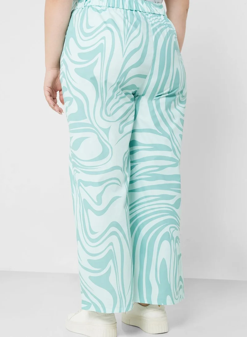 Ginger Plus Marble Print Wide Leg Pants