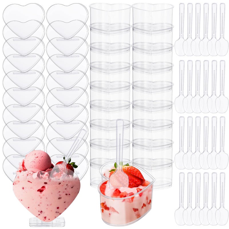 Reallnaive 38 Pack Valentine's Day Heart Shaped Dessert Cups 5 oz and 3 oz Mini Dessert Cups with Spoons Clear Plastic Appetizer Cups Heart Parfait Cup Disposable Dessert Containers for Cakes Wedding - Image 1
