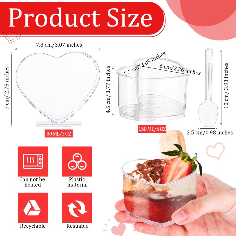 Reallnaive 38 Pack Valentine's Day Heart Shaped Dessert Cups 5 oz and 3 oz Mini Dessert Cups with Spoons Clear Plastic Appetizer Cups Heart Parfait Cup Disposable Dessert Containers for Cakes Wedding - Image 2