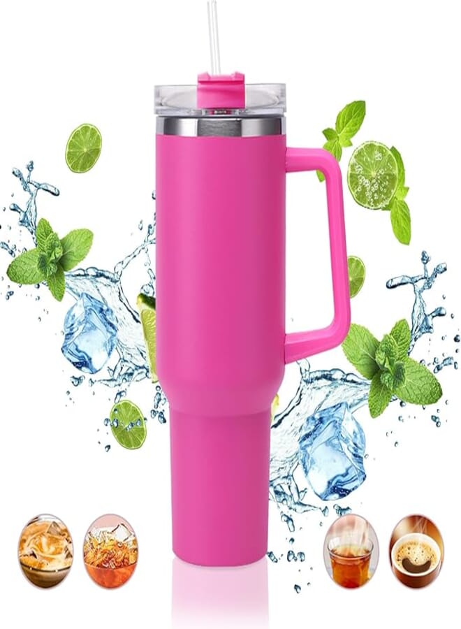 ALOUFEA Travel Mug Coffee Cup 40oz Tumbler Straw Lid and Handle, Stainless Steel Insulated Water Bottle - Leakproof, Insulated Water Bottle with Handle and Straw Cup for Home, Office, Car, Travel