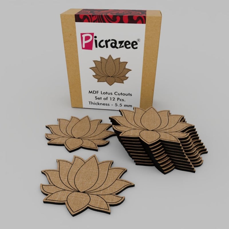 PICRAZEE قطع بيكرازي MDF DIY على شكل لوتس (12 قطعة) - قطع MDF فارغة للأعمال اليدوية، الأعمال الفنية، الديكوباج، فن الراتنج، مشاريع الحرف اليدوية، ديكور المكاتب المنزلية والمناسبات (سمك 5.5 مم) (C9) - Image 1