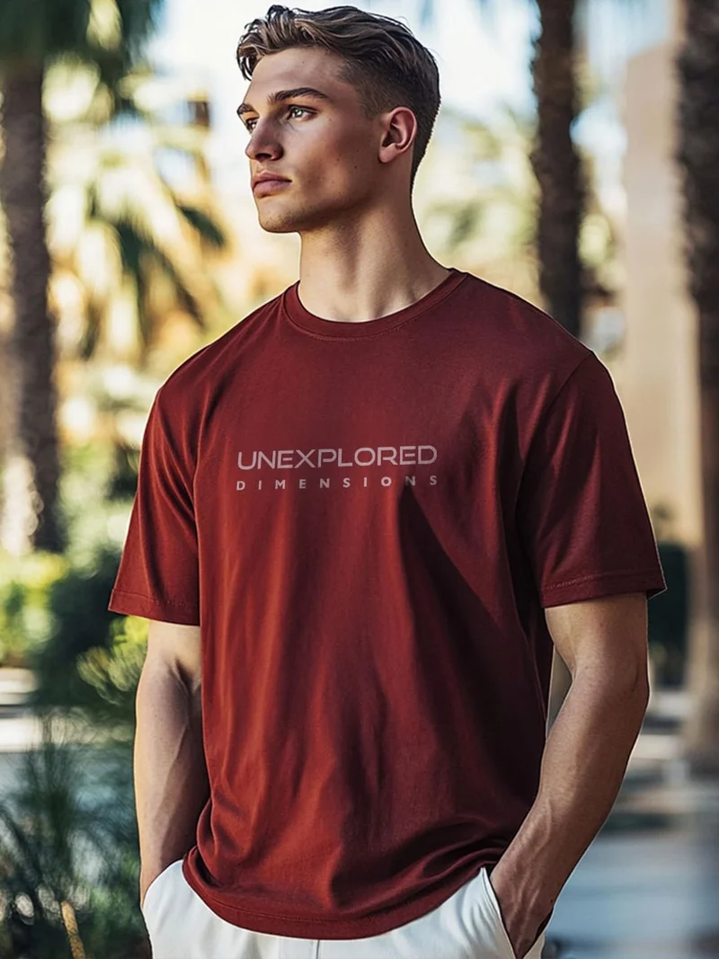 NOBERO Men's Burgundy Cotton Typography T-Shirt